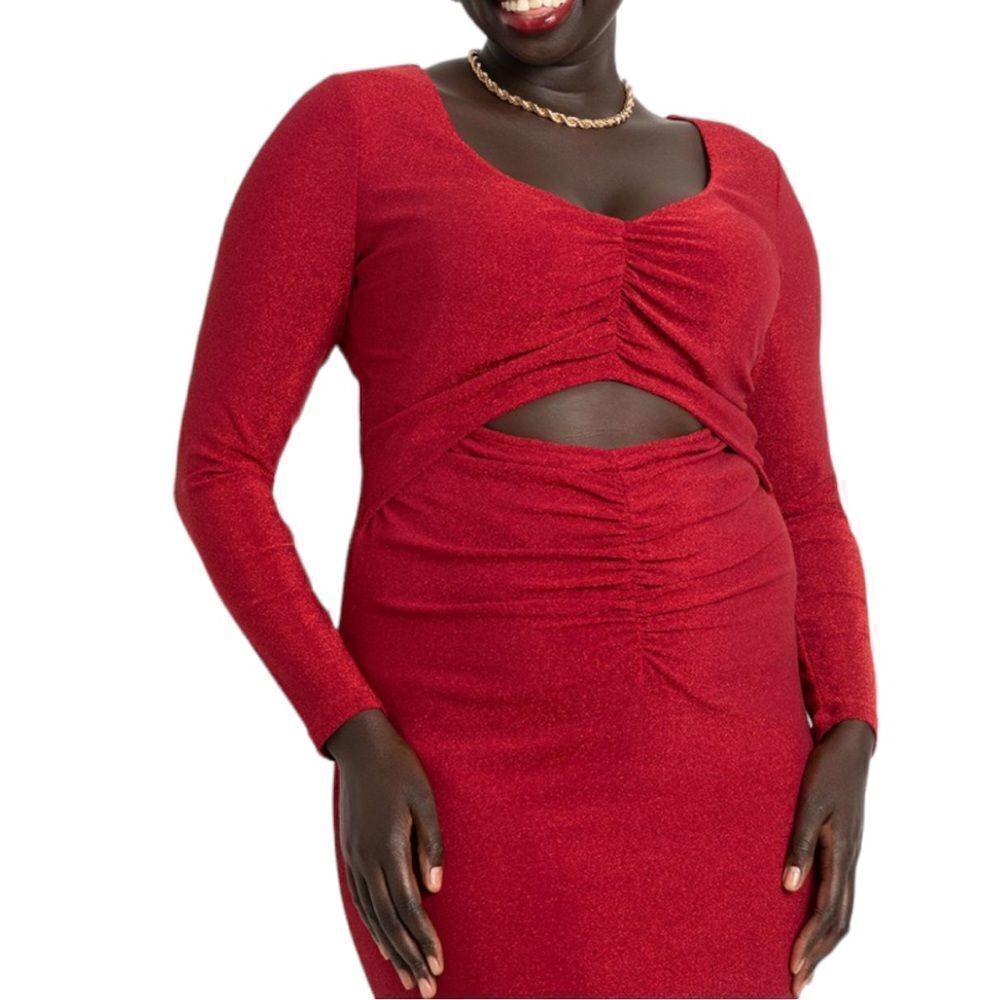 Eloquii || Red Lurex Knit Dress With Cutout || 20 - Picture 2 of 3